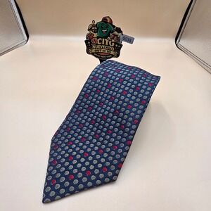 R&R Casuals Mens Silk Tie Navy Blue Gold Red Geometric Dot Made in Italy 0034